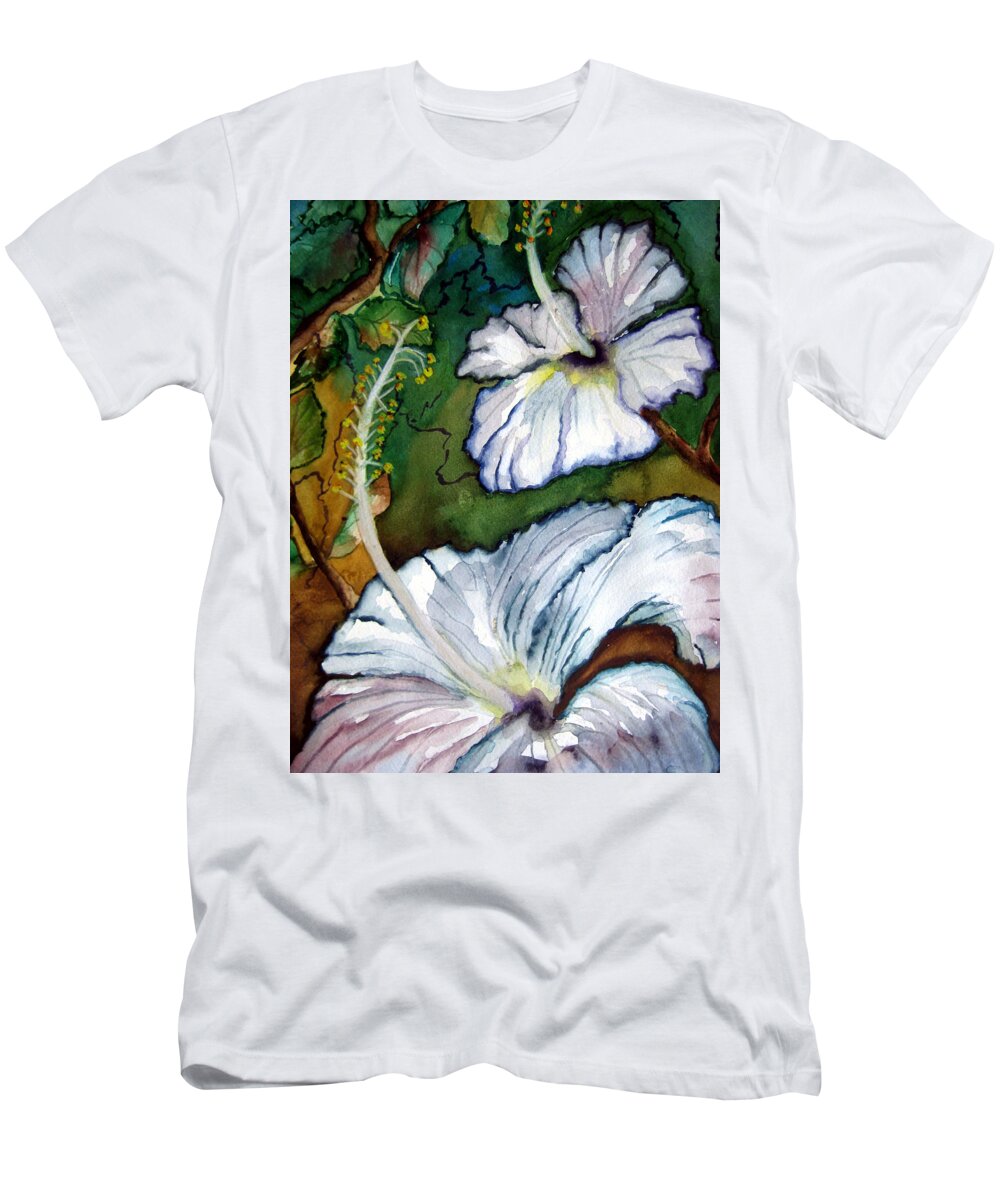 Yellow T-Shirt featuring the painting White Hibiscus by Lil Taylor