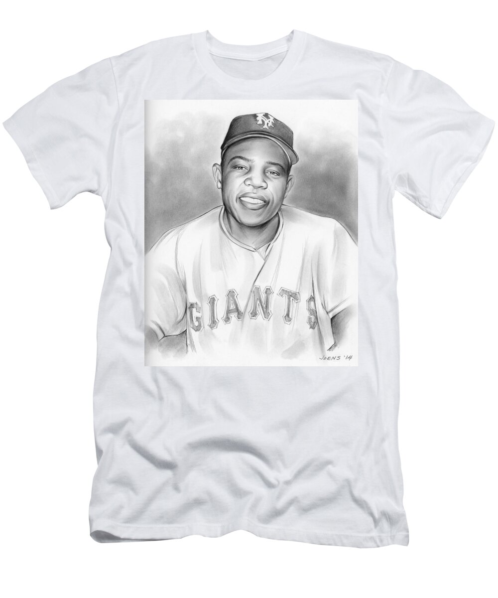 Baseball T-Shirt featuring the drawing Willie Mays by Greg Joens