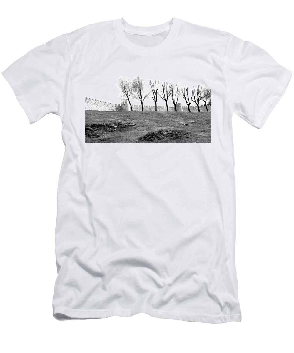 Cathedral T-Shirt featuring the photograph Wind Whipped Sentries At the Wall by Lorraine Devon Wilke