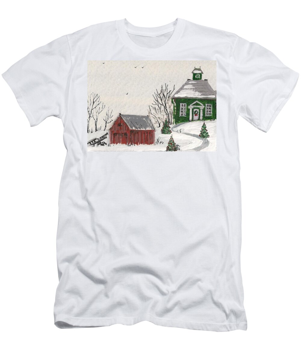 Ryta T-Shirt featuring the painting Winter Farm House by Margaryta Yermolayeva