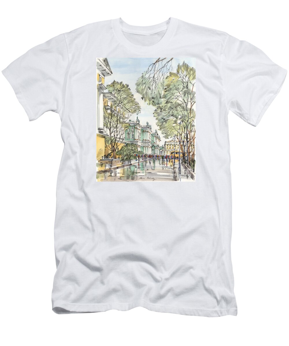 Winter Palace Saint Petersburg T-Shirt featuring the painting Winter Palace Saint Petersburg by Maria Rabinky