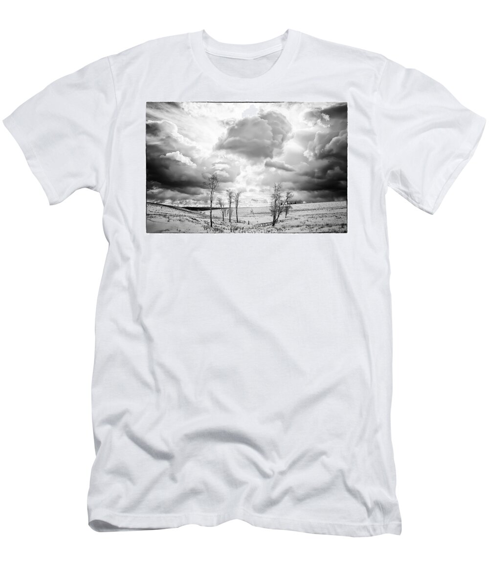 Black And White T-Shirt featuring the photograph Winter Sky Drama by Theresa Tahara