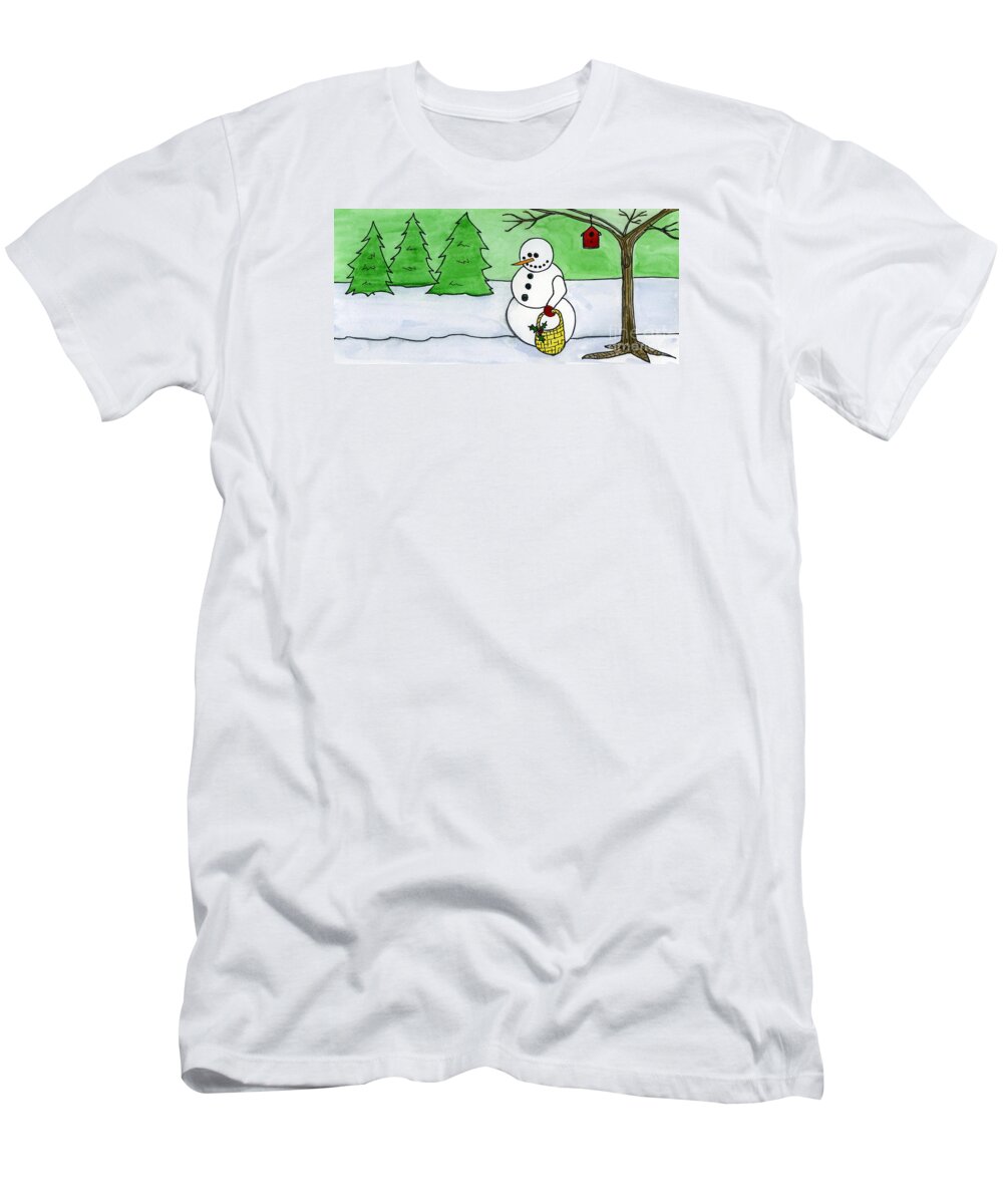 Norma Toons T-Shirt featuring the painting Winter Snowman by Norma Appleton