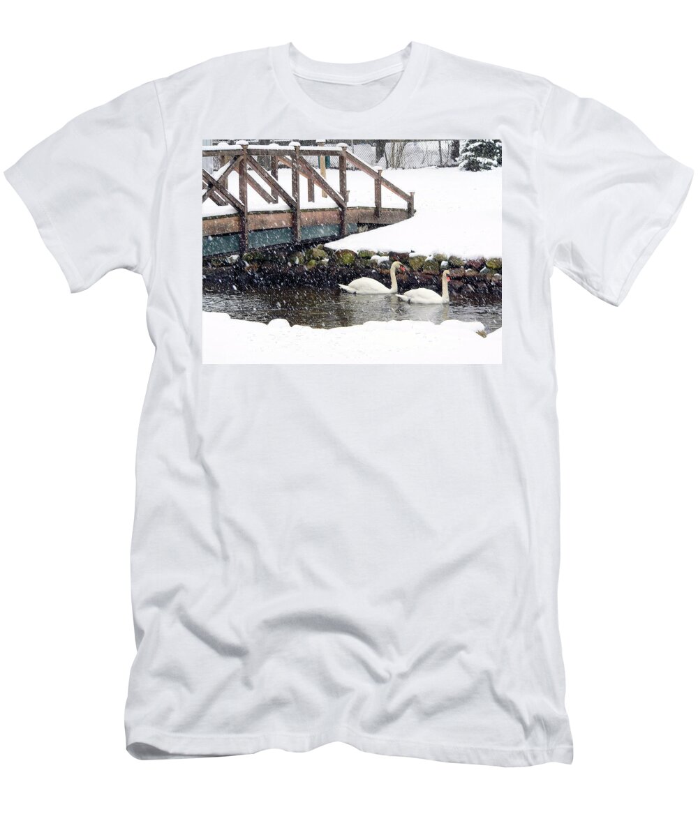 Wildlife T-Shirt featuring the photograph Winter swans by Janice Drew