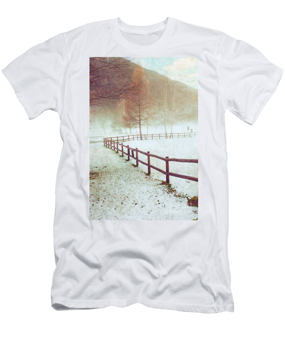 Fence T-Shirt featuring the photograph Winter tree with fence by Silvia Ganora