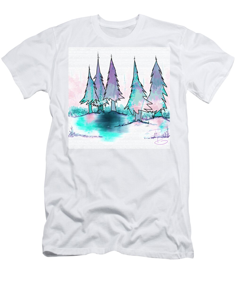 Art T-Shirt featuring the digital art Winter trees by Debra Baldwin