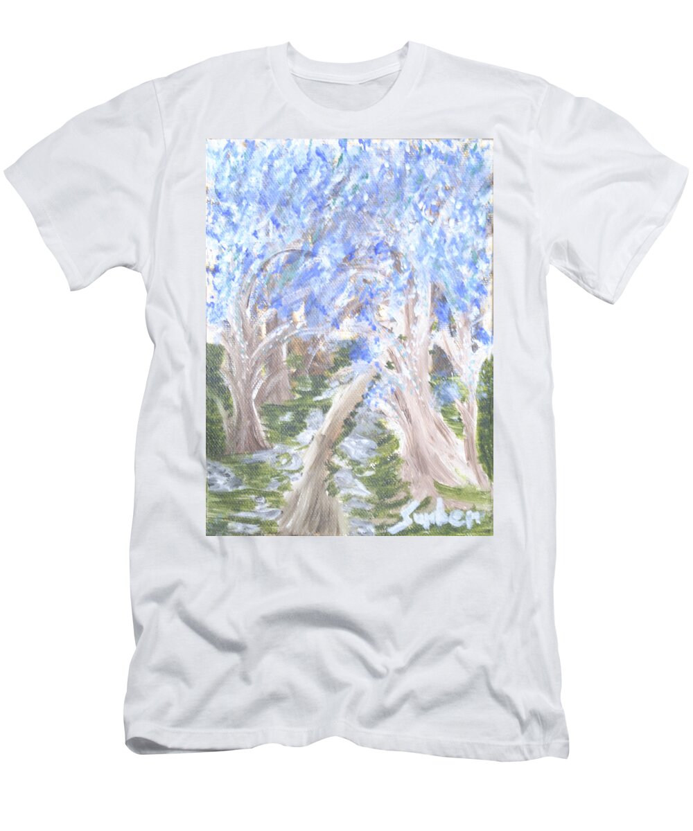 Trees T-Shirt featuring the painting Wondering through Trees by Suzanne Surber