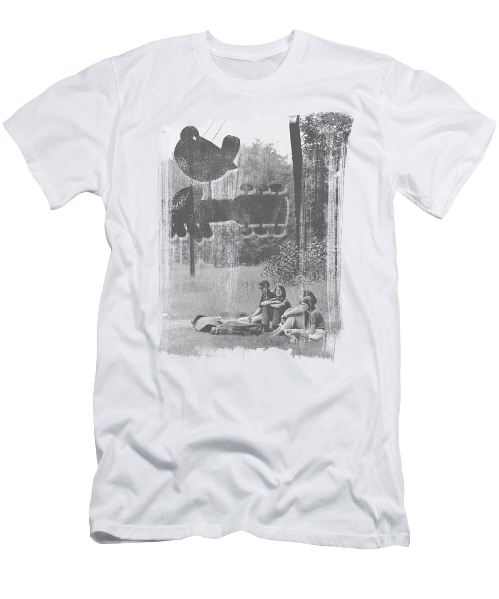  T-Shirt featuring the digital art Woodstock - Hippies In A Field by Brand A