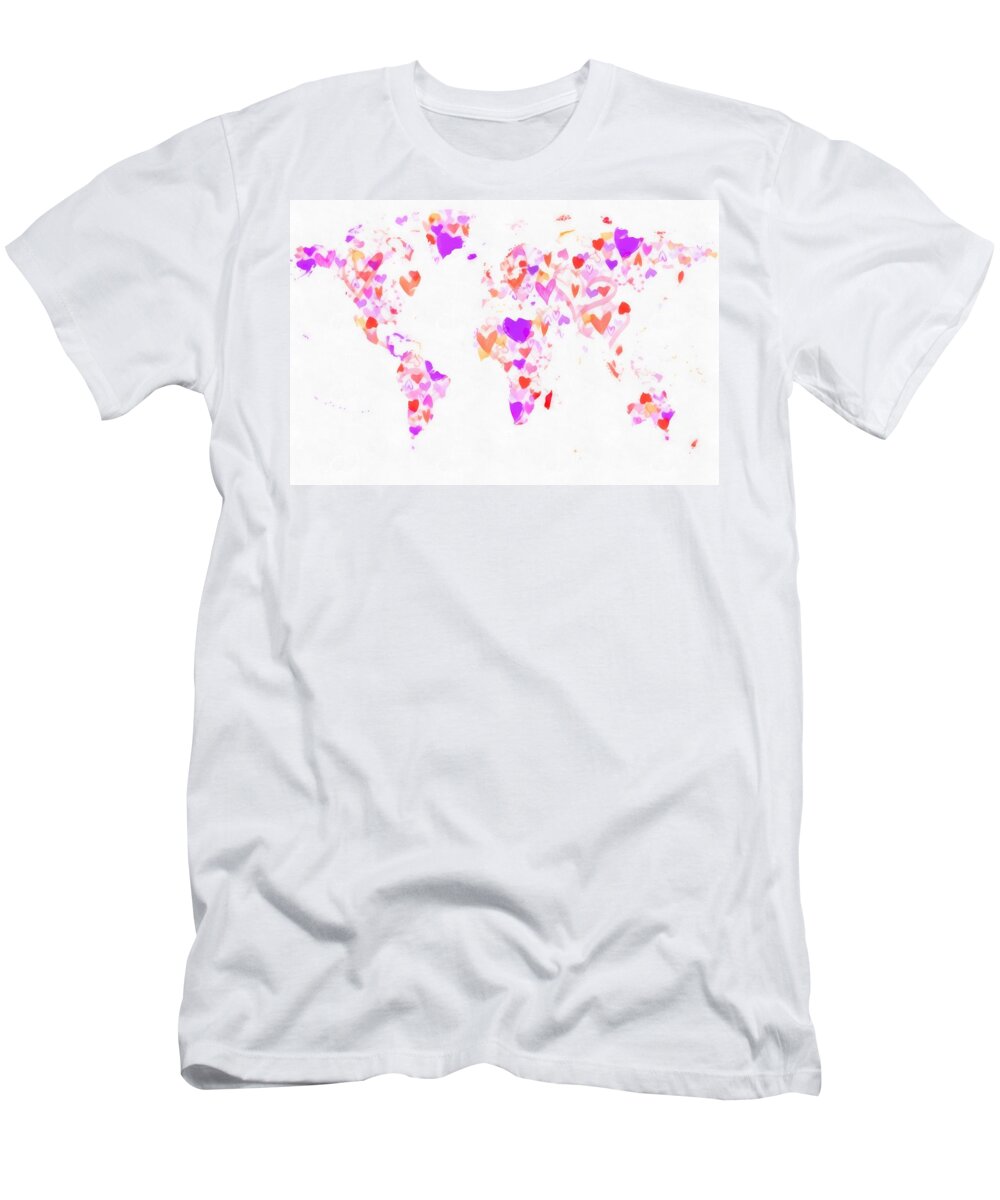  Spot T-Shirt featuring the painting World map love hearts by Eti Reid