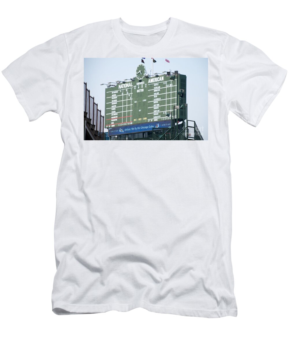 Chicago T-Shirt featuring the photograph Wrigley Field Scoreboard Sign by Paul Velgos