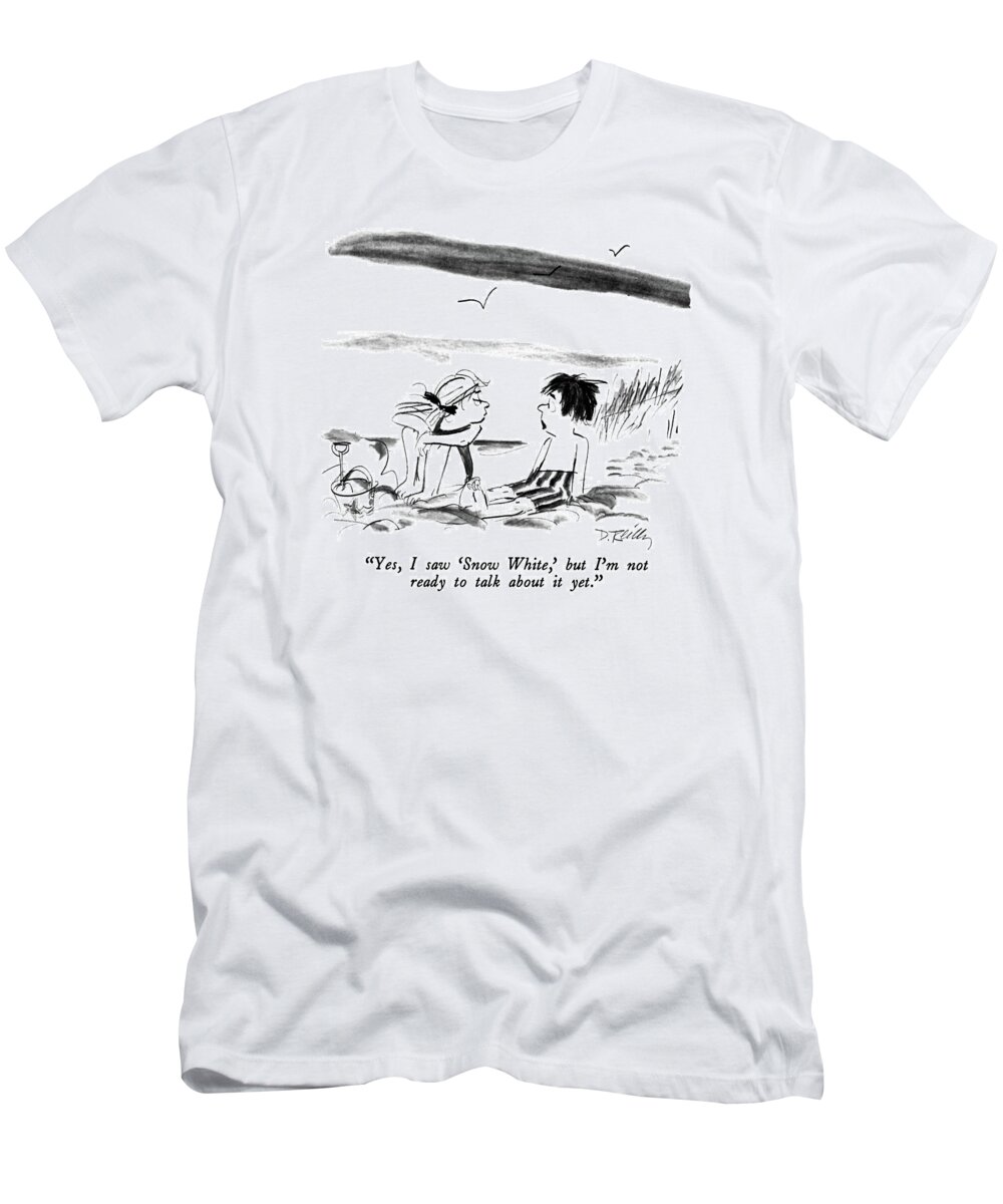 

 Little Boy To Little Girl T-Shirt featuring the drawing Yes, I Saw 'snow White,' But I'm Not Ready by Donald Reilly