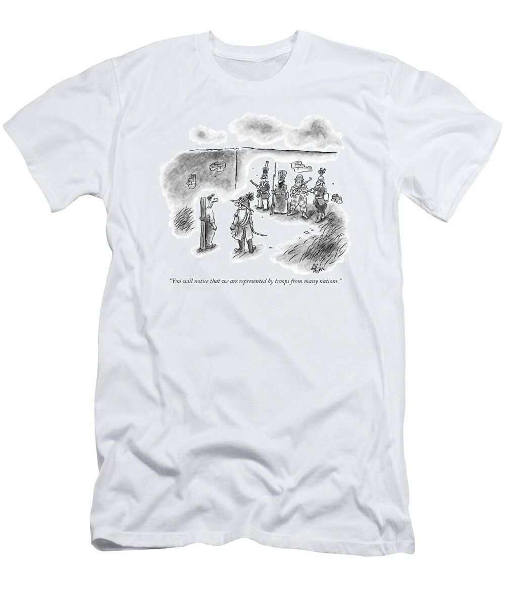 Death War Problems Military Fashion Word Play

(a Firing Squad T-Shirt featuring the drawing You Will Notice That We Are Represented By Troops by Frank Cotham