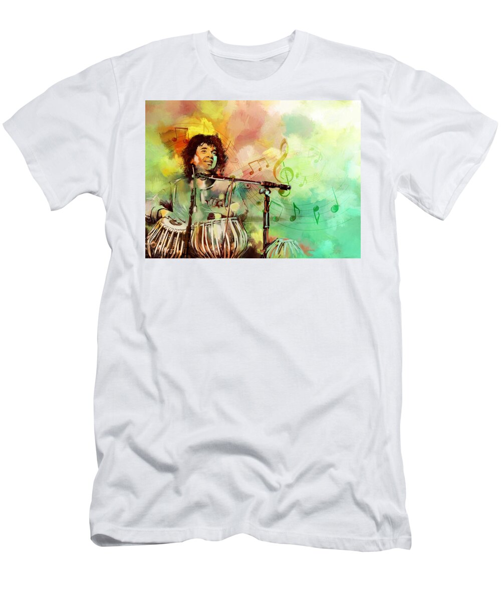 Zakir T-Shirt featuring the painting Zakir Hussain by Catf