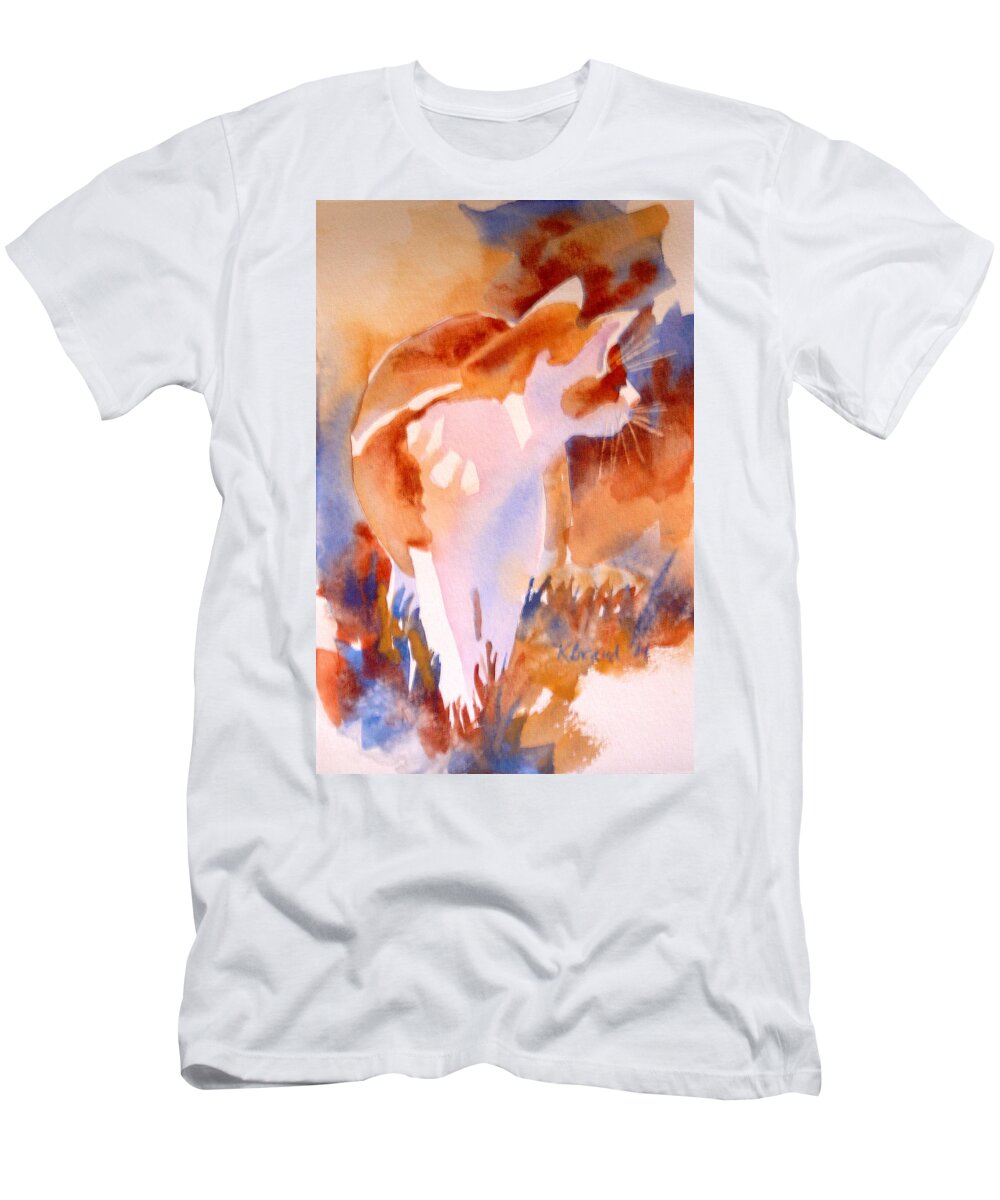 Feline T-Shirt featuring the painting Burnt Sienna Cat on the Prowl by Kathy Braud