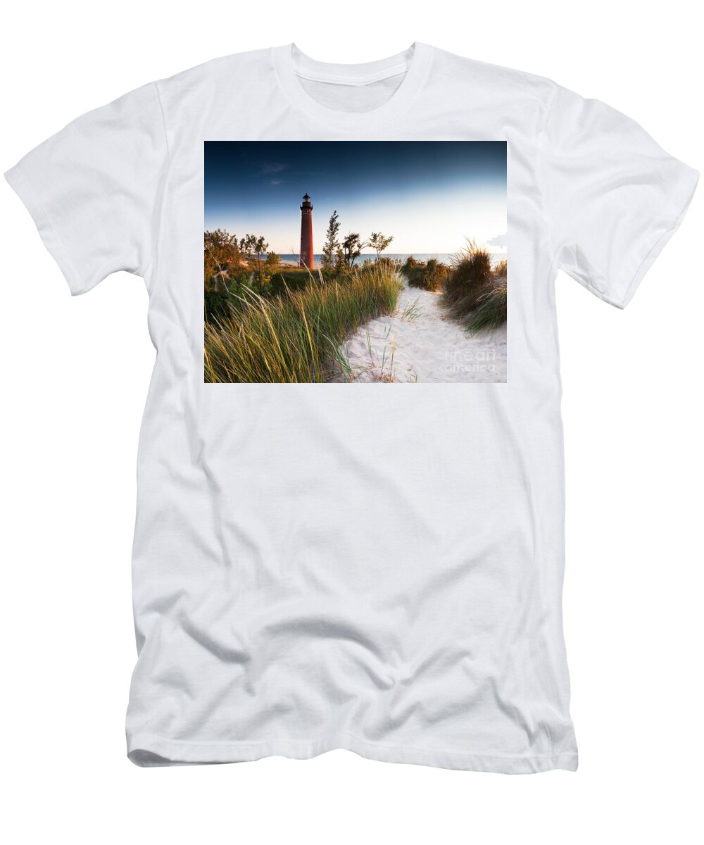 Beach T-Shirt featuring the photograph Little Sable Point Light Station #1 by Larry Carr