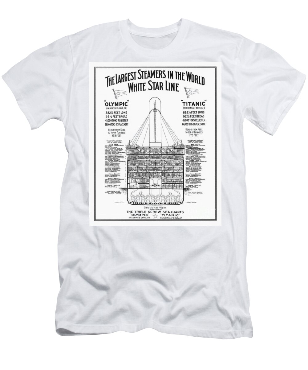 History T-Shirt featuring the photograph The Titanic by Photo Researchers