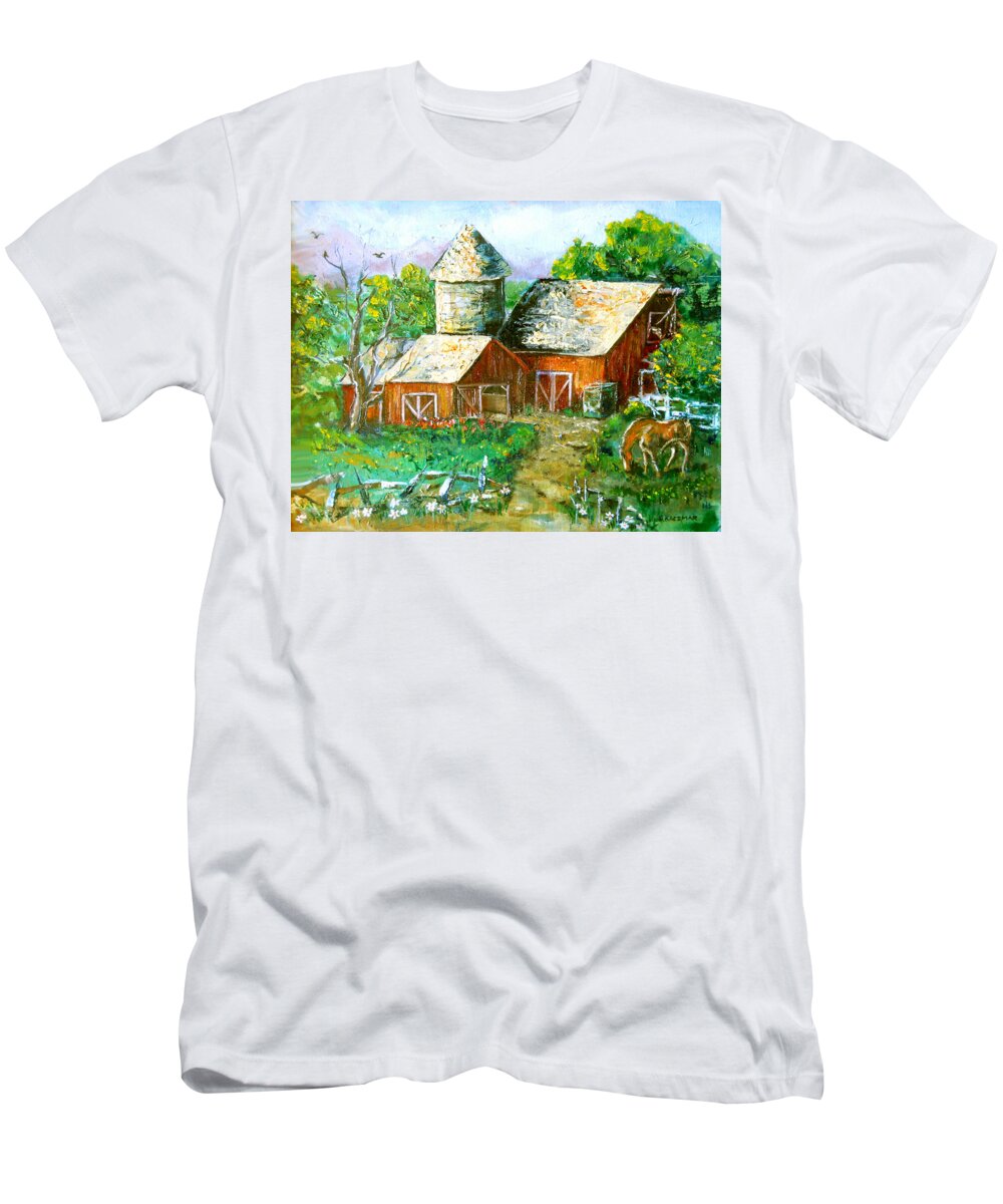 Barn T-Shirt featuring the painting Barn rennovated by Olga Kaczmar