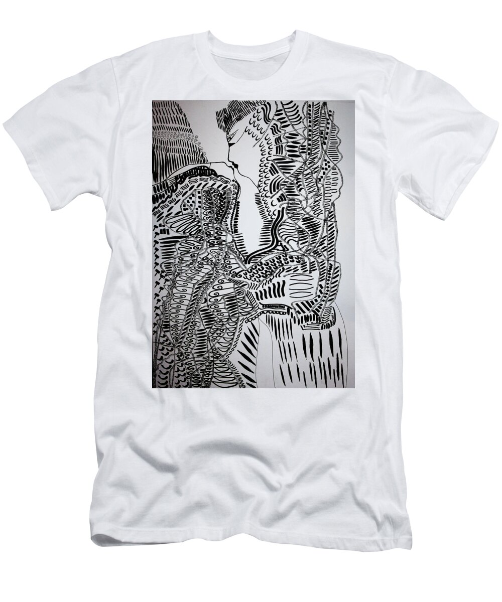 Jesus T-Shirt featuring the drawing The Kiss #2 by Gloria Ssali