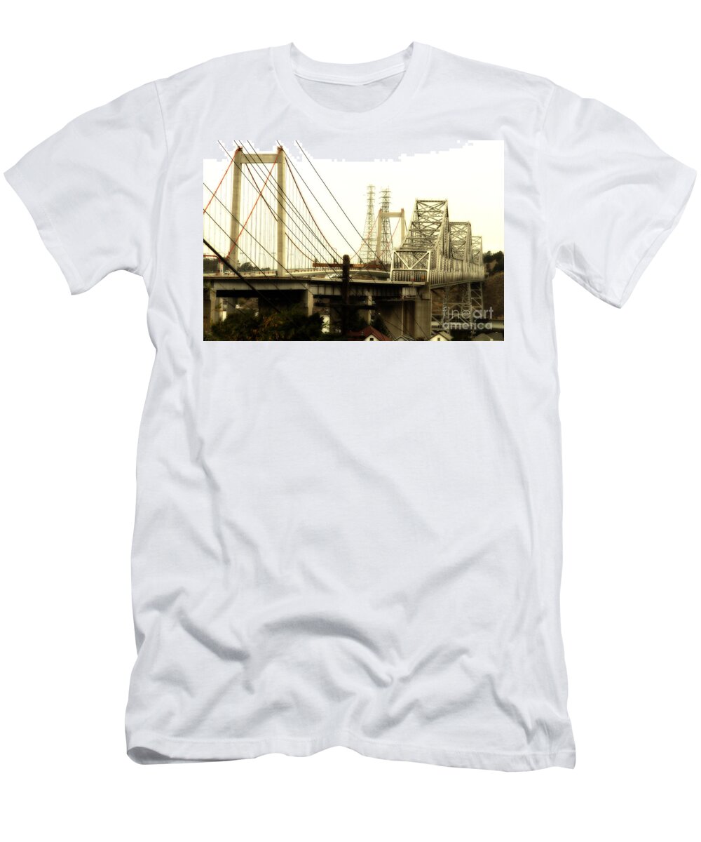 Dreamy T-Shirt featuring the photograph The Two Carquinez Bridges At Crockett and Vallejo California . aka Alfred Zampa Memorial Bridge . 7D8919 #2 by Wingsdomain Art and Photography