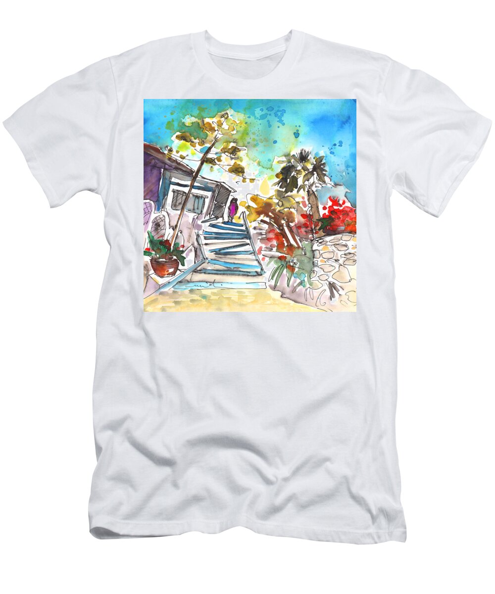 Travel Sketch T-Shirt featuring the painting Agia Galini 03 by Miki De Goodaboom