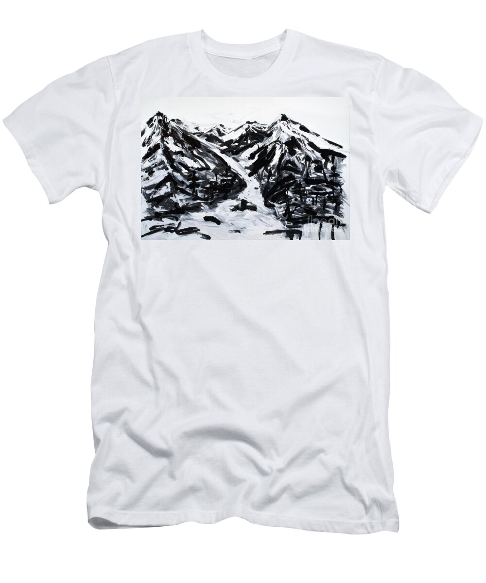 Mixed Media Painting T-Shirt featuring the painting Alps Black And White Painting by Lidija Ivanek - SiLa