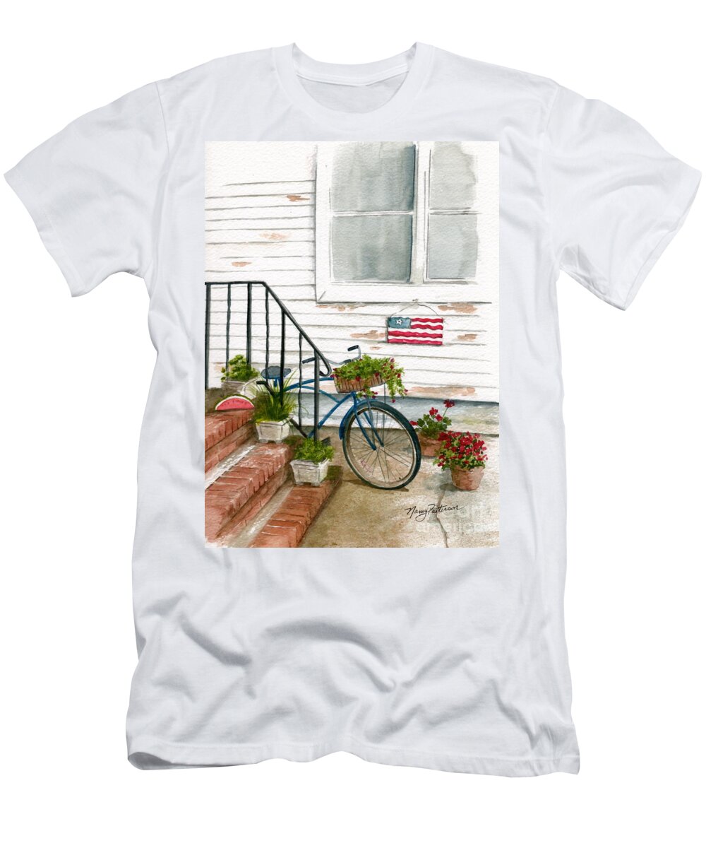Watercolor T-Shirt featuring the painting Back Step by Nancy Patterson
