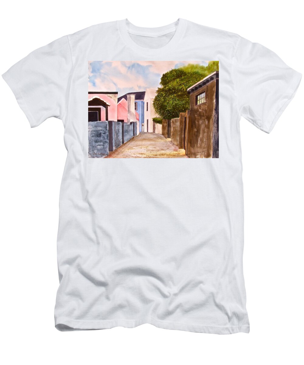 Bermuda T-Shirt featuring the painting Bermuda Alley by Frank SantAgata