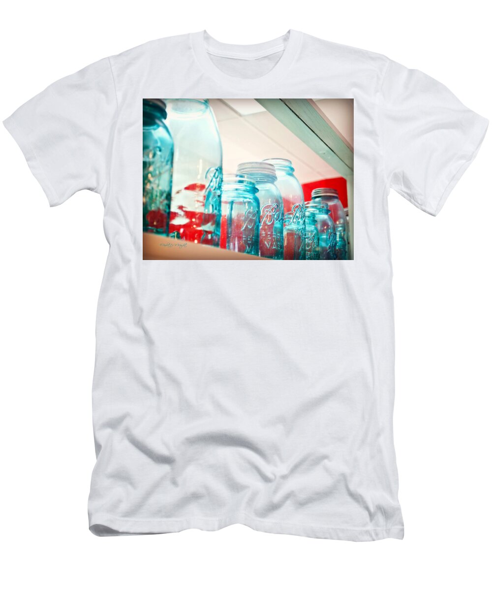 Interior Design T-Shirt featuring the photograph Blue Ball Canning Jars by Paulette B Wright