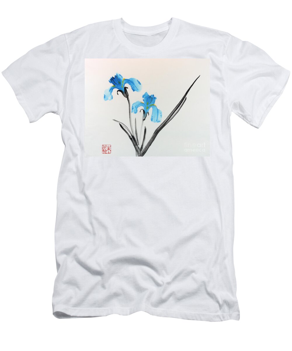 Blue Flower T-Shirt featuring the painting Blue iris I by Yolanda Koh