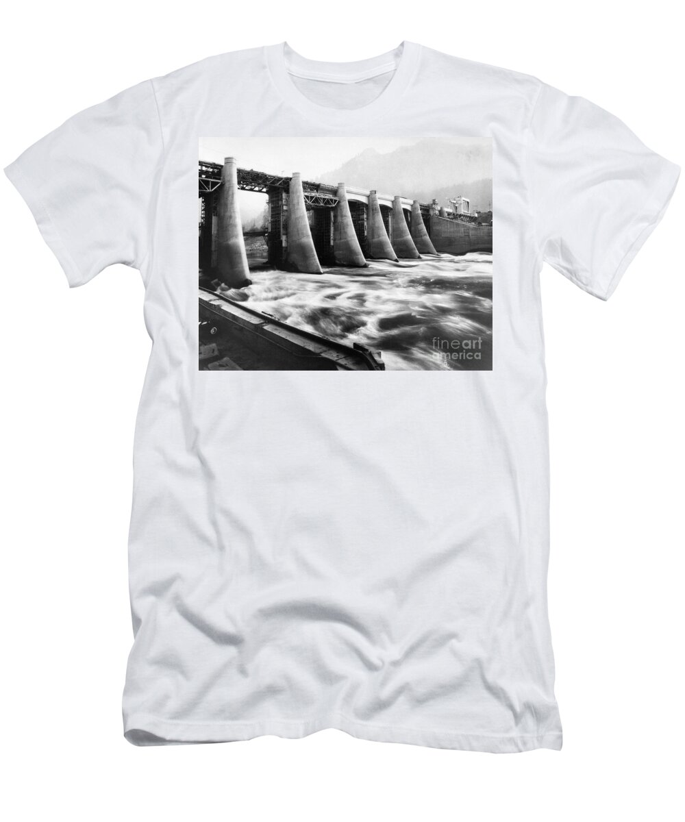 1936 T-Shirt featuring the photograph Bonneville Dam, 1936 by Granger