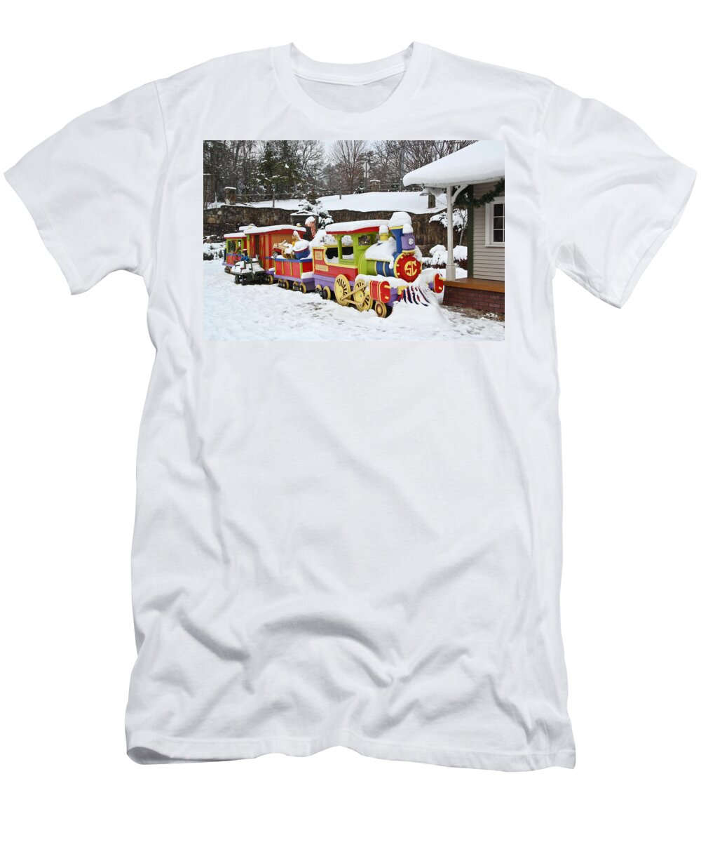 Christmas T-Shirt featuring the photograph Christmas Train by Tom and Pat Cory