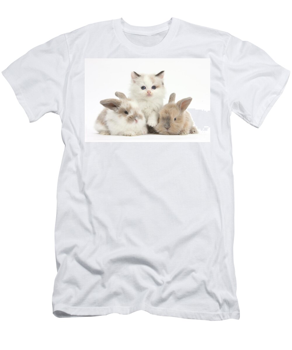 Nature T-Shirt featuring the photograph Colorpoint Kitten With Baby Rabbits by Mark Taylor