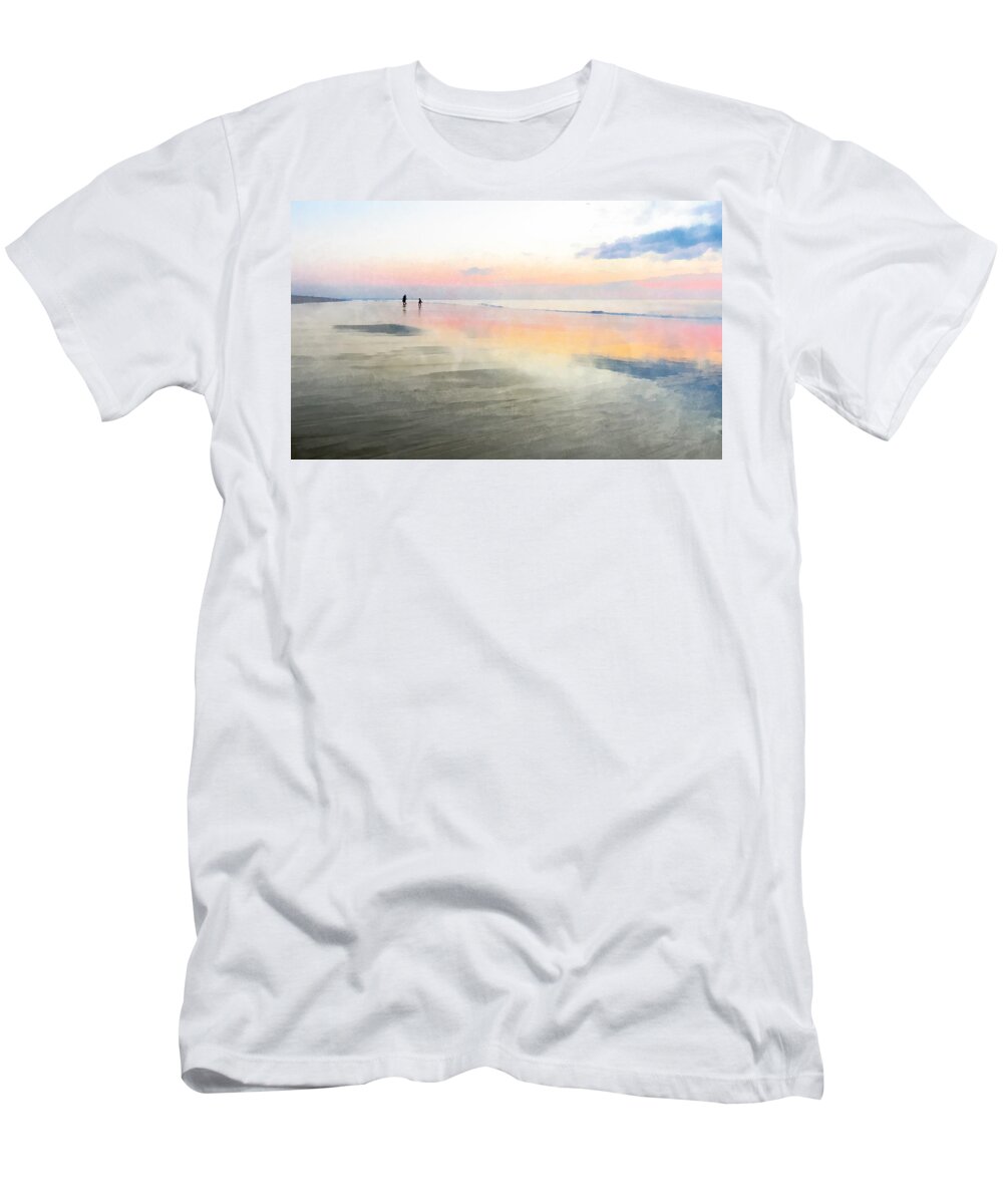 Beach T-Shirt featuring the digital art Digging Clams at Dawn by Frances Miller