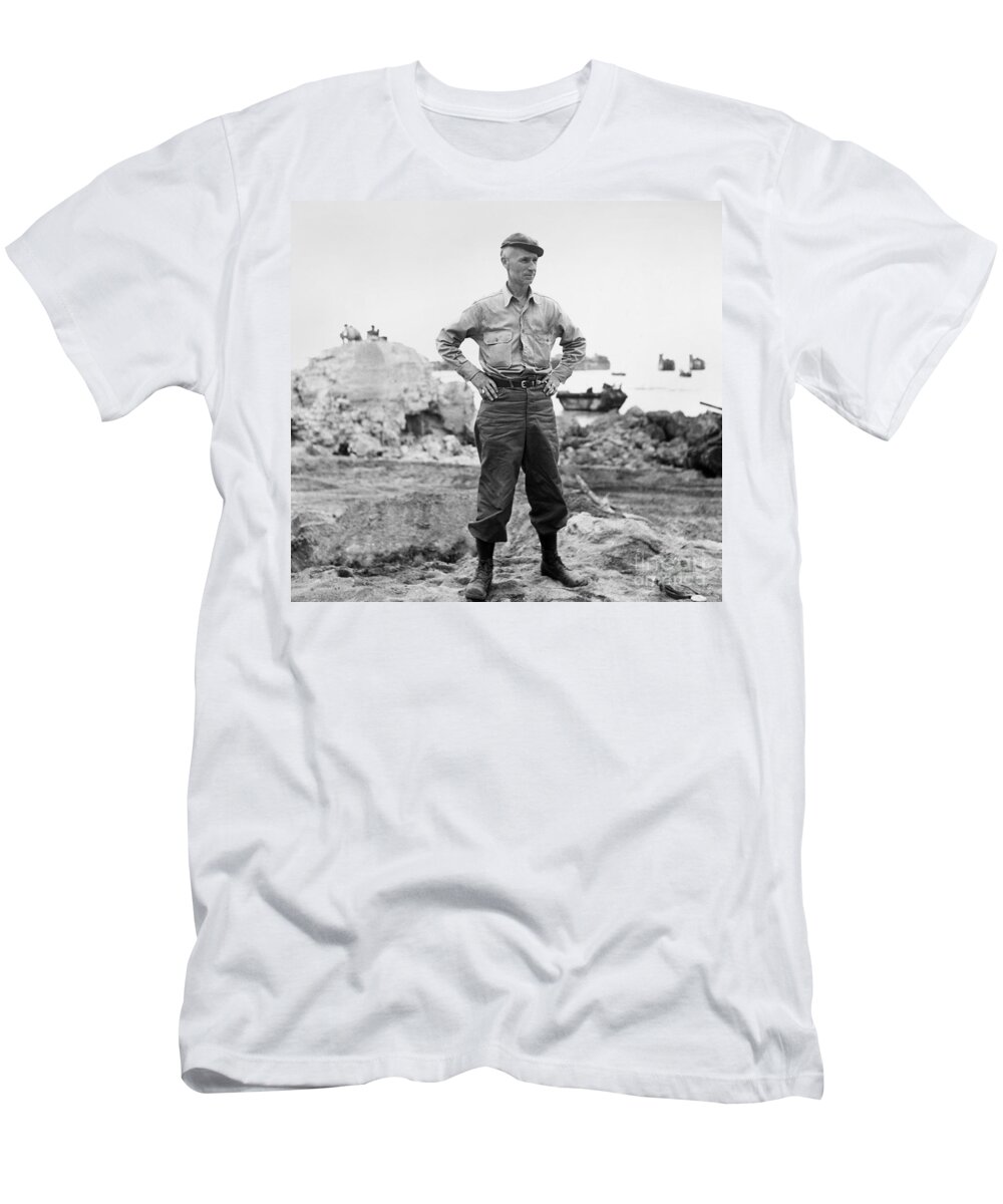 1942 T-Shirt featuring the photograph ERNIE PYLE (1900-1945). American journalist. Photograph, c1942 by Granger