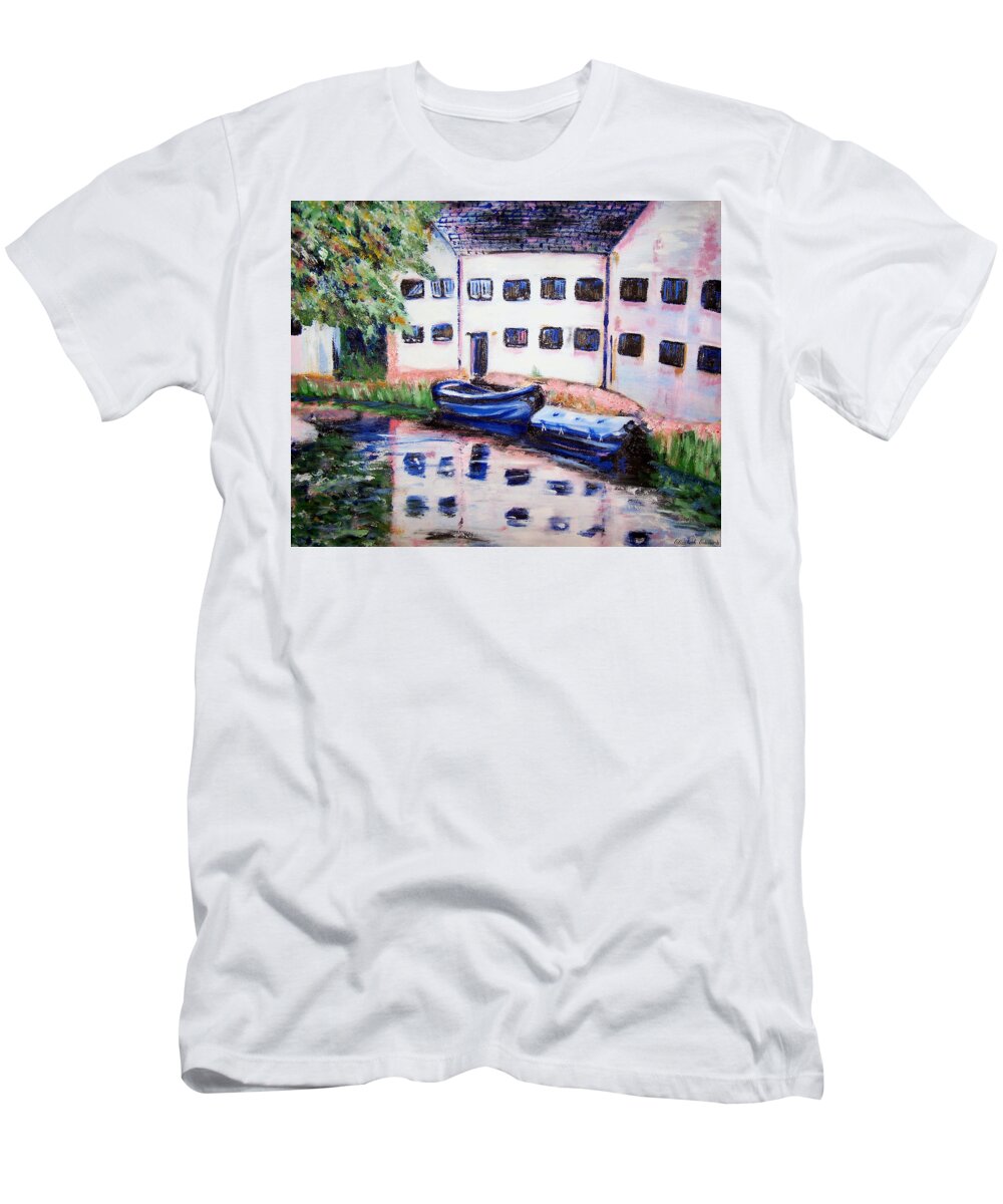 Boat T-Shirt featuring the painting Factory On The River by Abbie Shores