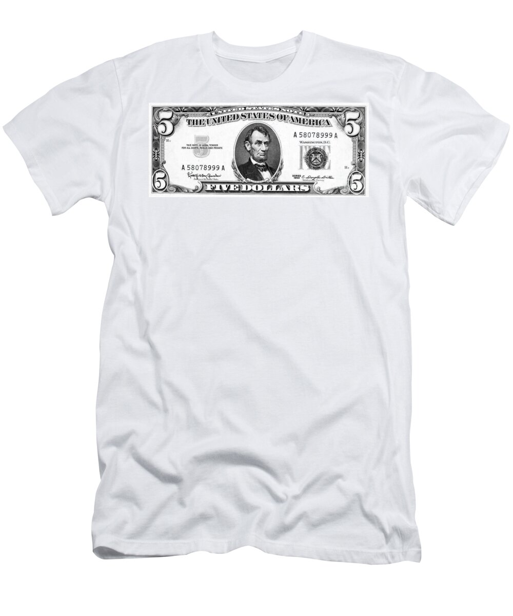 1963 T-Shirt featuring the photograph Five Dollar Bill by Granger