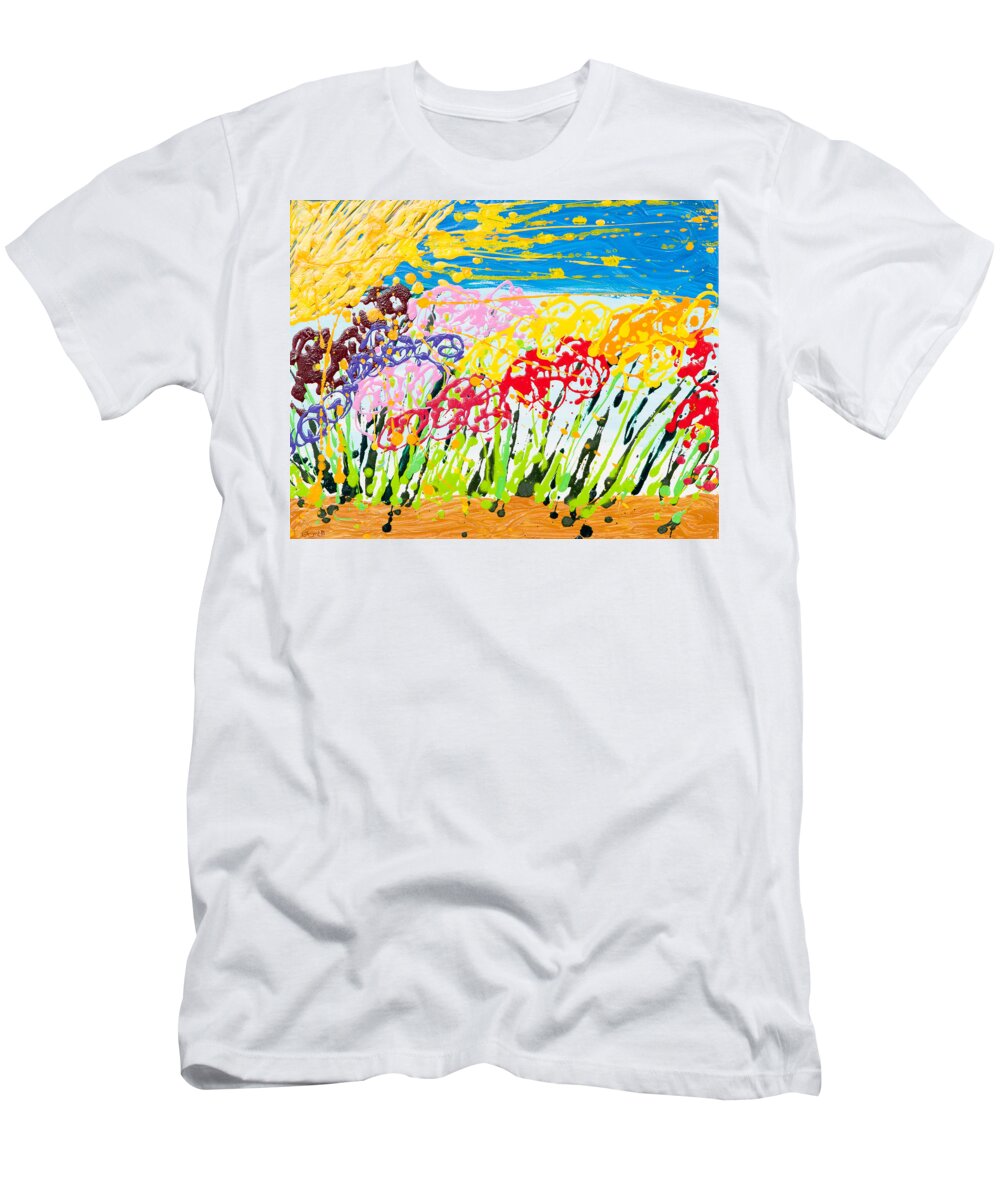 Flowers T-Shirt featuring the painting Flowers Freedom by Hagit Dayan