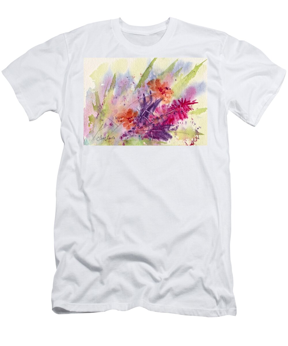 Red T-Shirt featuring the painting Flowerz by Frank SantAgata