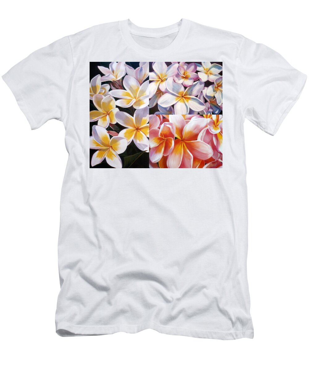 Jan Lawnikanis T-Shirt featuring the painting Frangipani Collage by Jan Lawnikanis