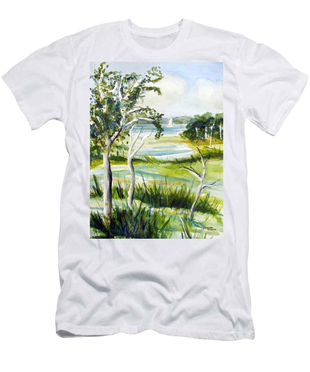 Jersey Pine Barrens T-Shirt featuring the painting Green land by Clara Sue Beym