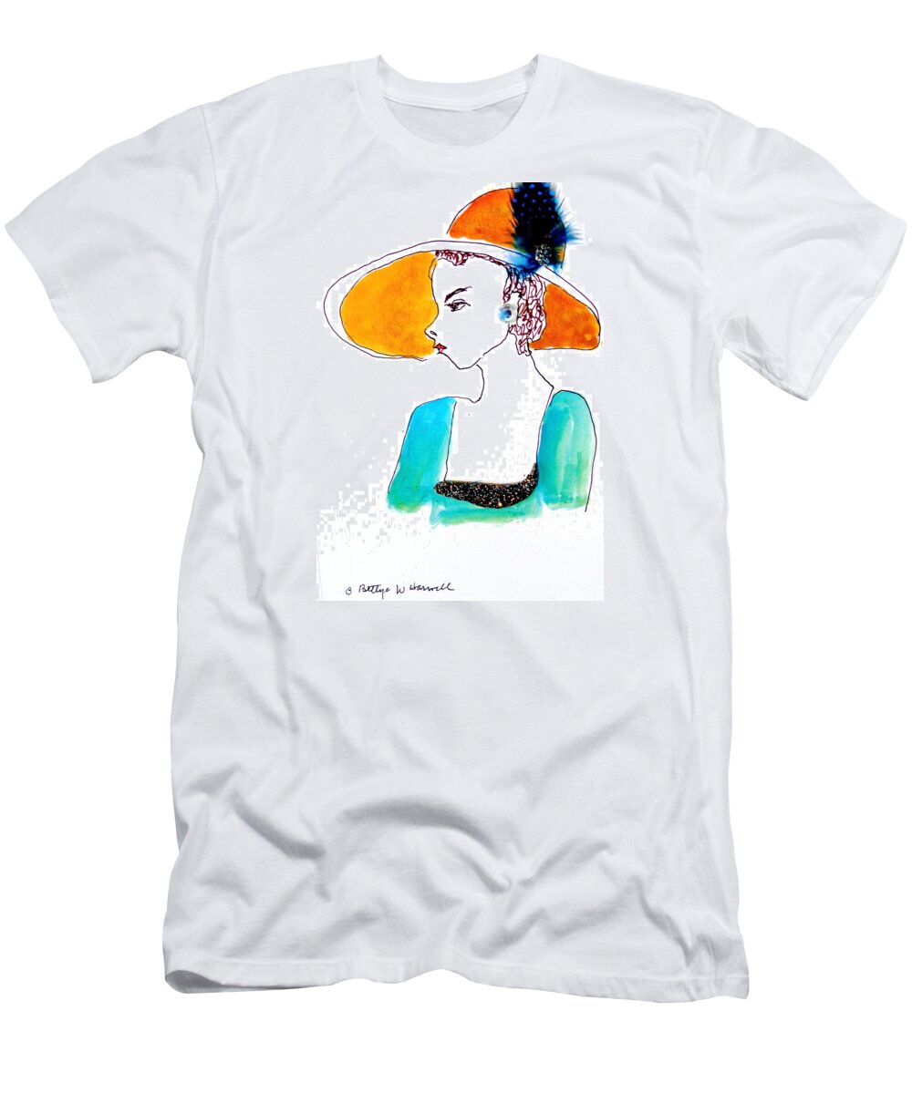 Hat Lady T-Shirt featuring the painting Hat Lady 15 by Bettye Harwell