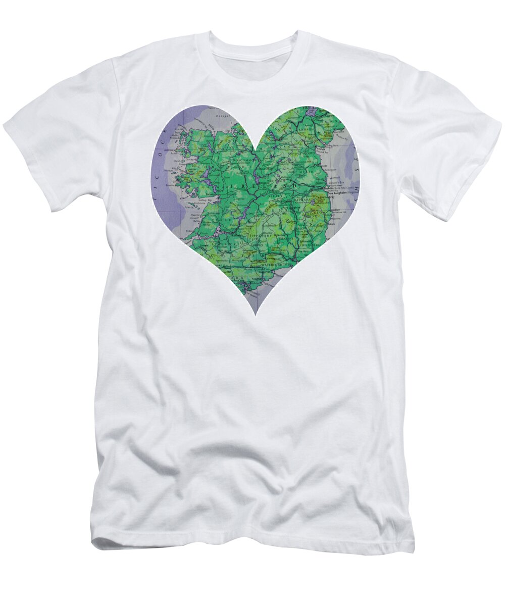 Ireland T-Shirt featuring the photograph I Love Ireland Heart Map by Georgia Clare