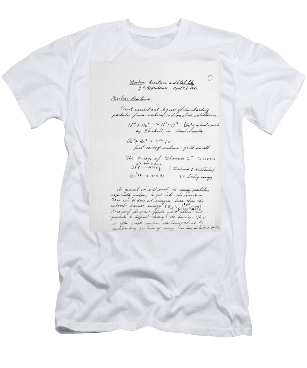 Oppenheimer T-Shirt featuring the photograph J. Robert Oppenheimers Equations by Science Source