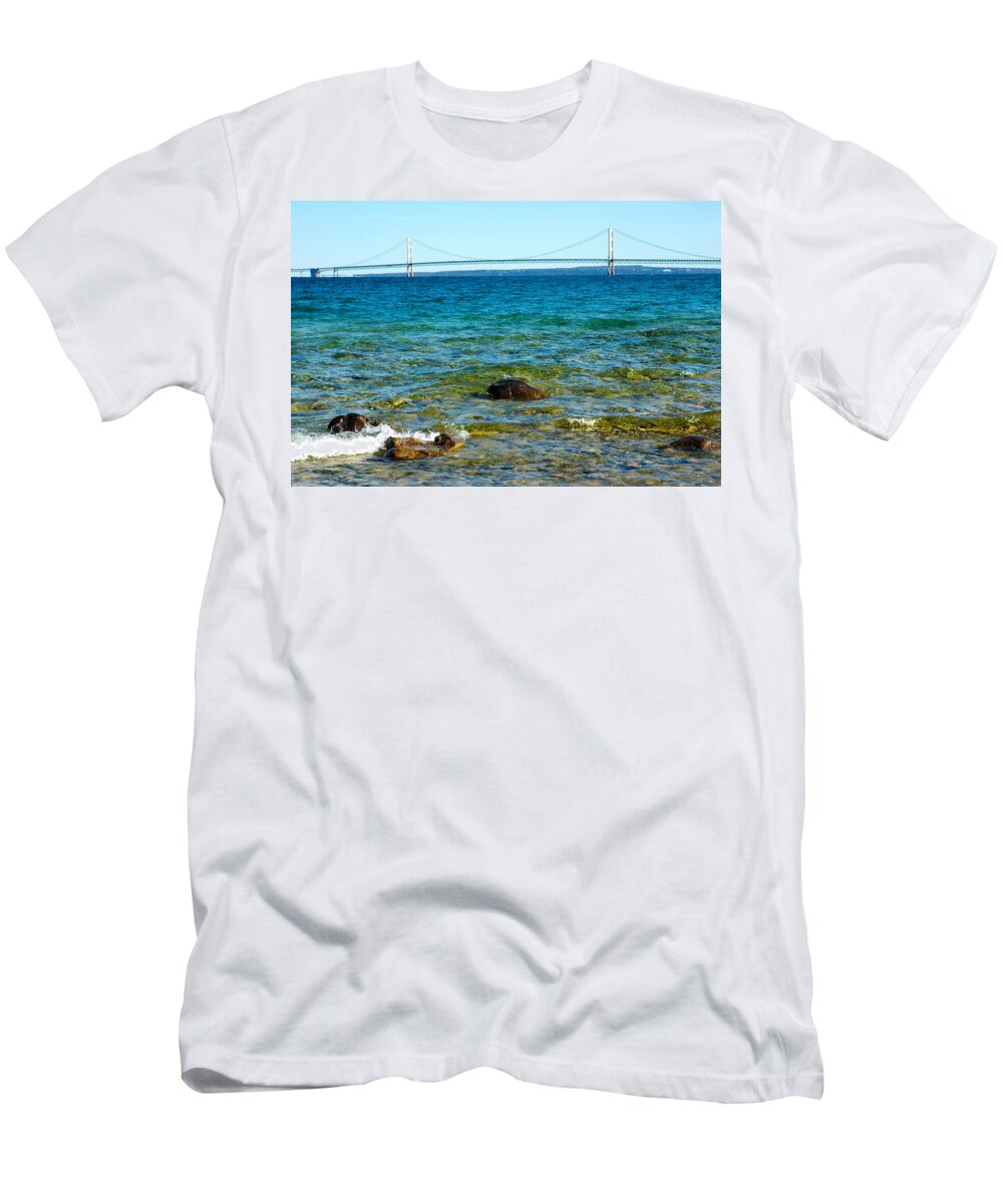 Usa T-Shirt featuring the photograph Mackinac on the rocks by LeeAnn McLaneGoetz McLaneGoetzStudioLLCcom