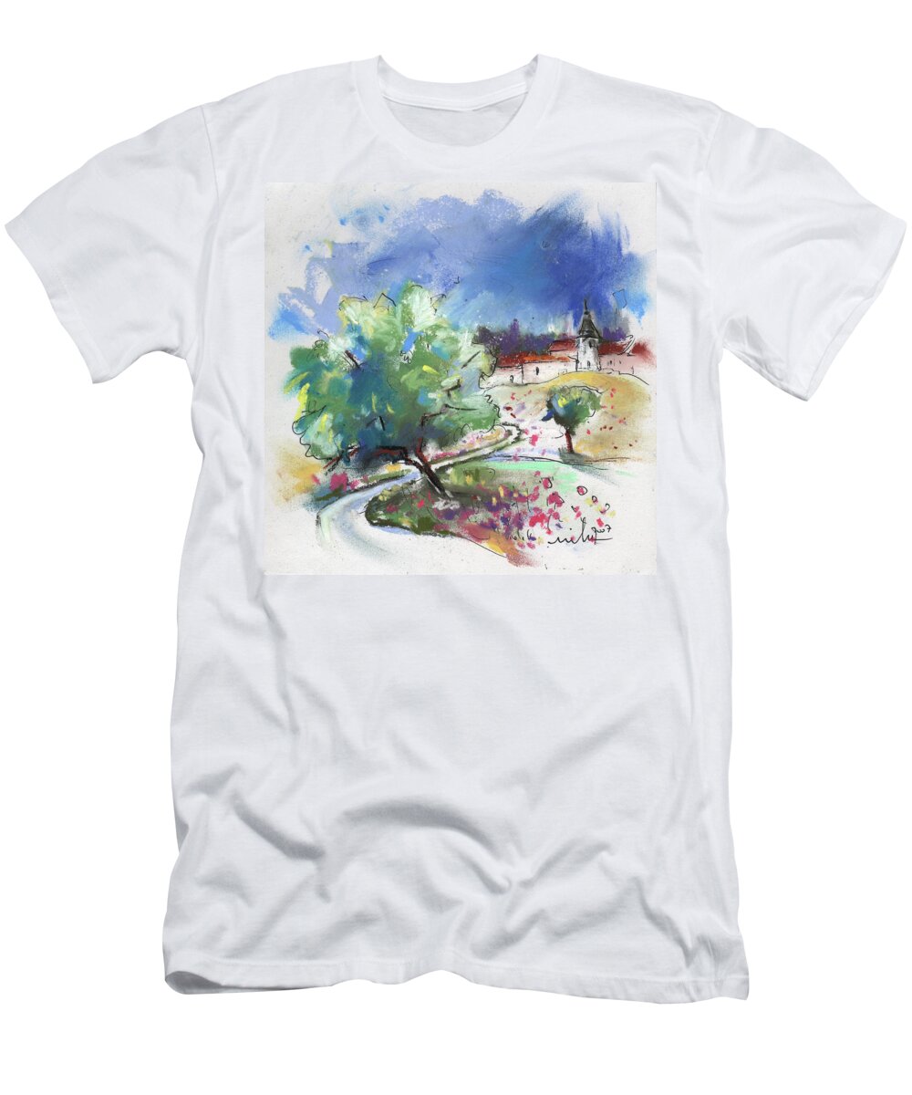 France T-Shirt featuring the painting Monpazier in France 04 by Miki De Goodaboom