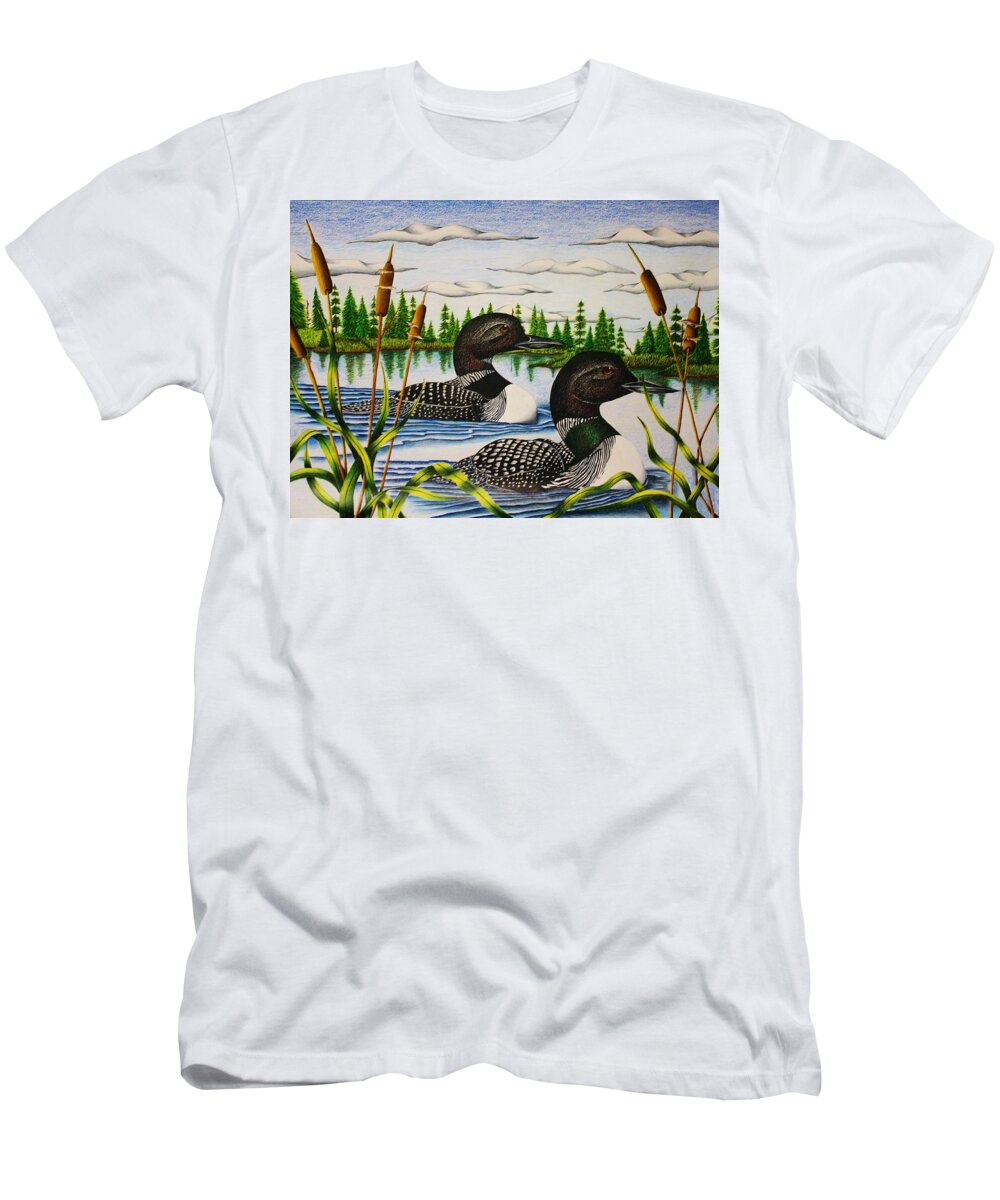 Bird T-Shirt featuring the drawing Morning Swim by Bruce Bley