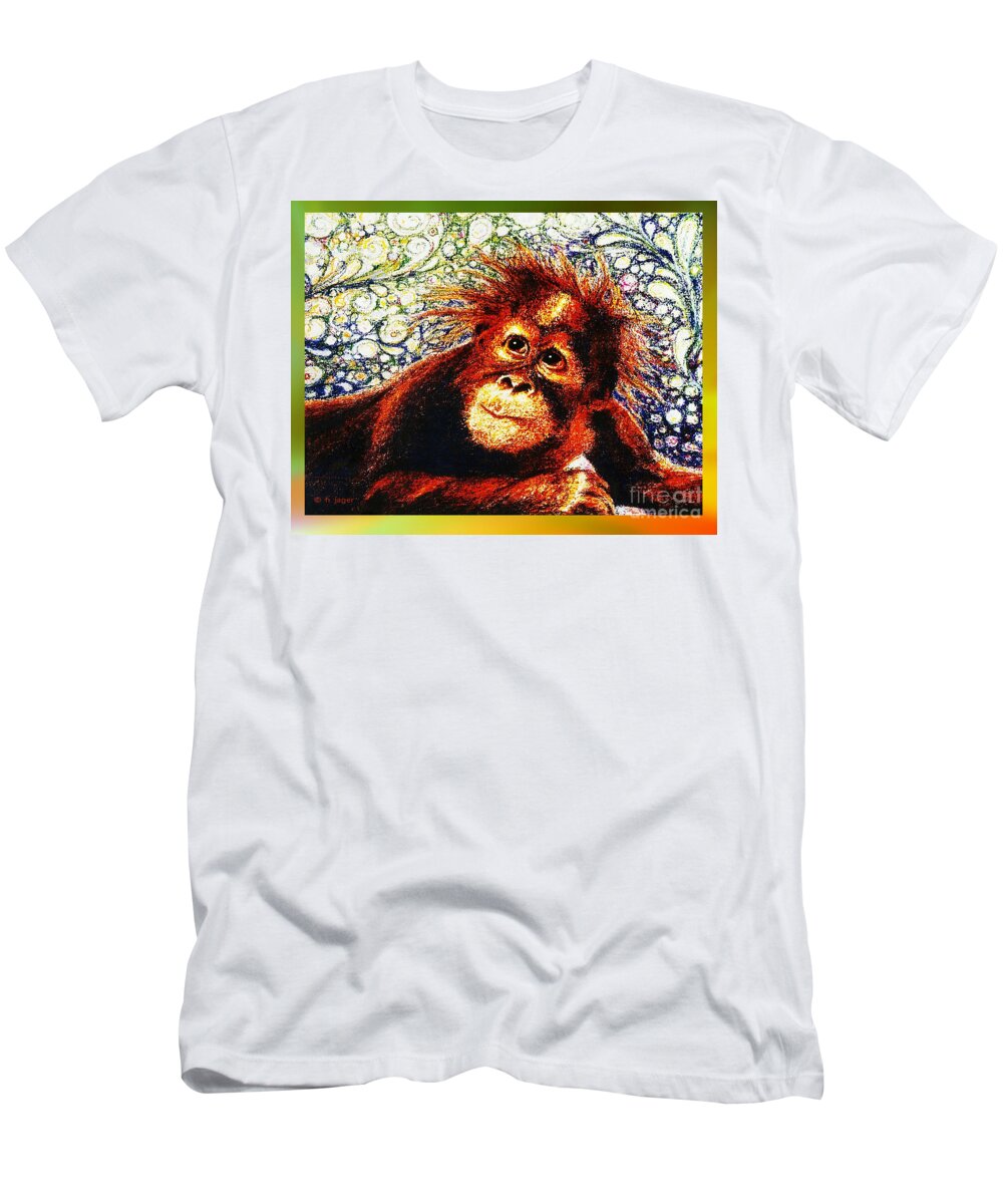 Orangutan Baby T-Shirt featuring the drawing Orangutan Baby by Hartmut Jager
