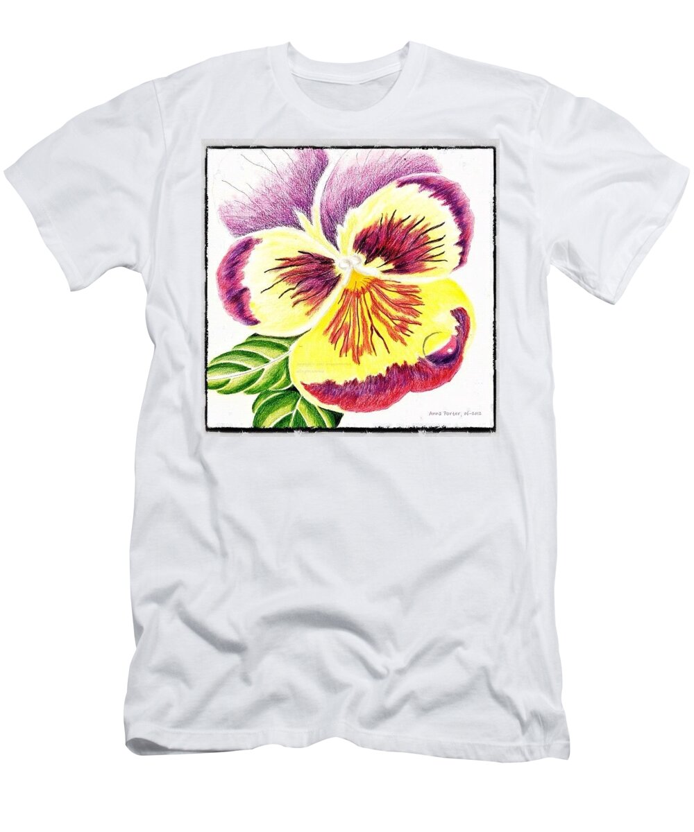 Spectacular_works T-Shirt featuring the photograph Pansy With Raindrop, 06-2012 By Anna by Anna Porter
