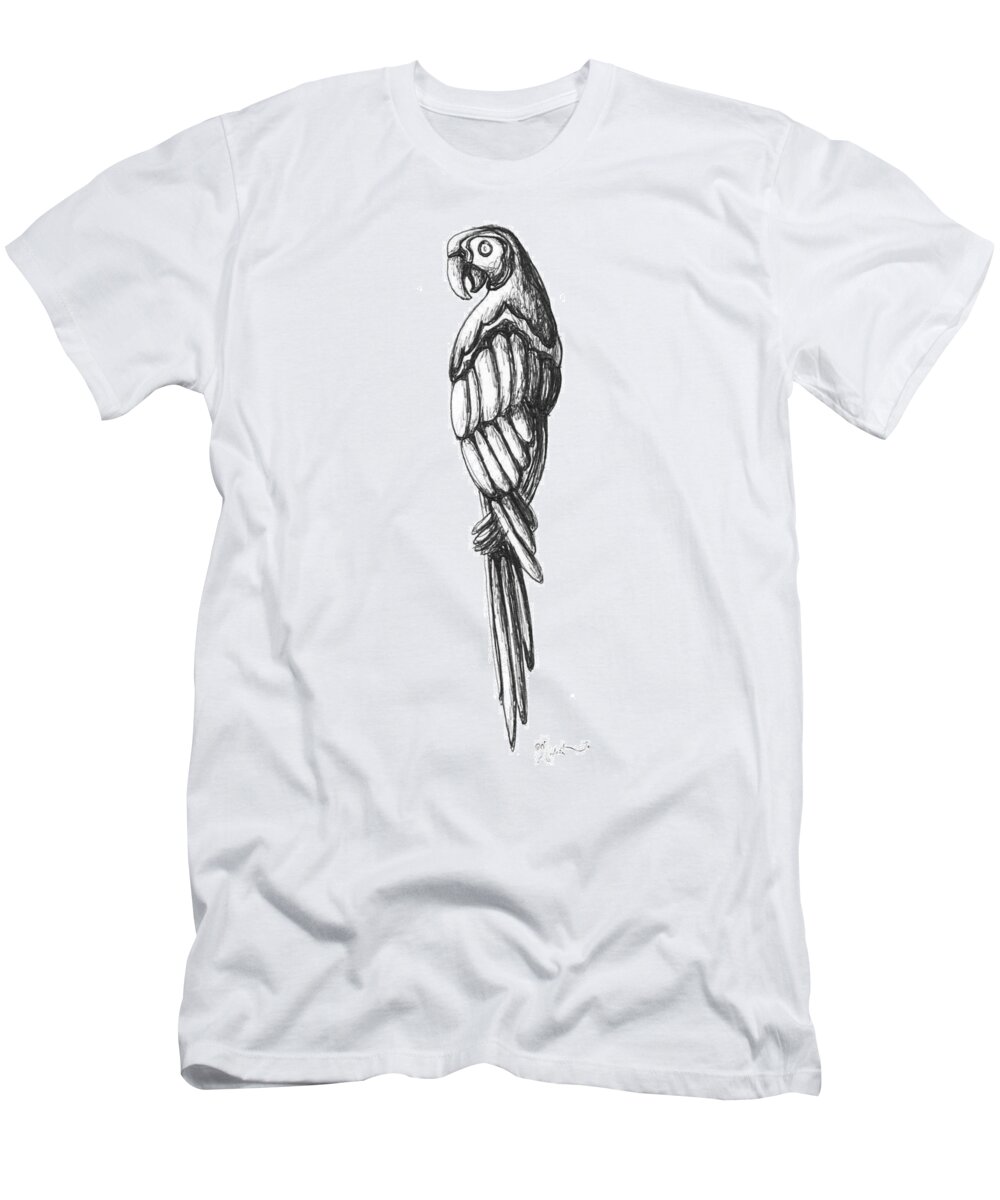 Parrot T-Shirt featuring the drawing Parrot Ink Sketch Original Art by MADART by Megan Aroon