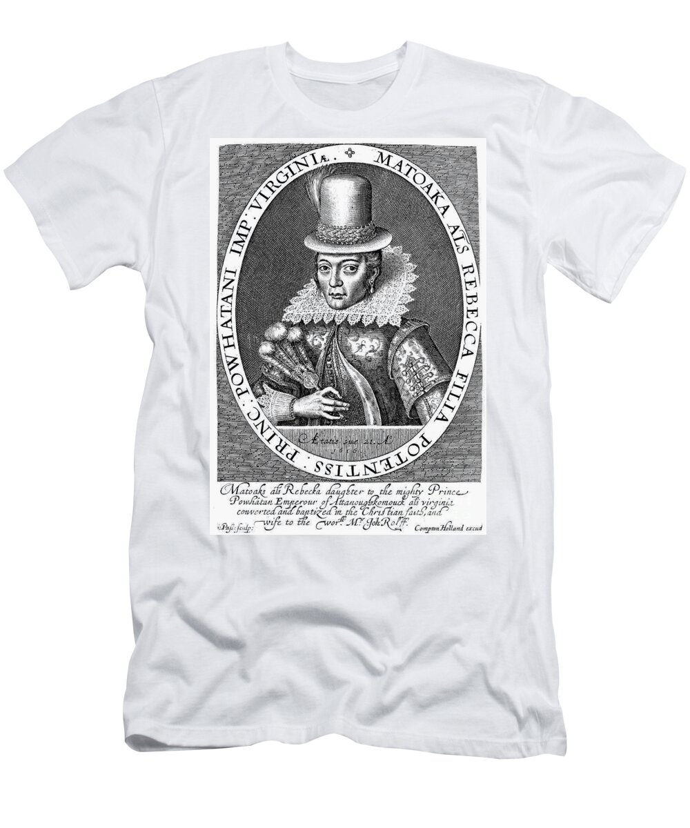 1624 T-Shirt featuring the photograph Pocahontas (1595?-1617) by Granger